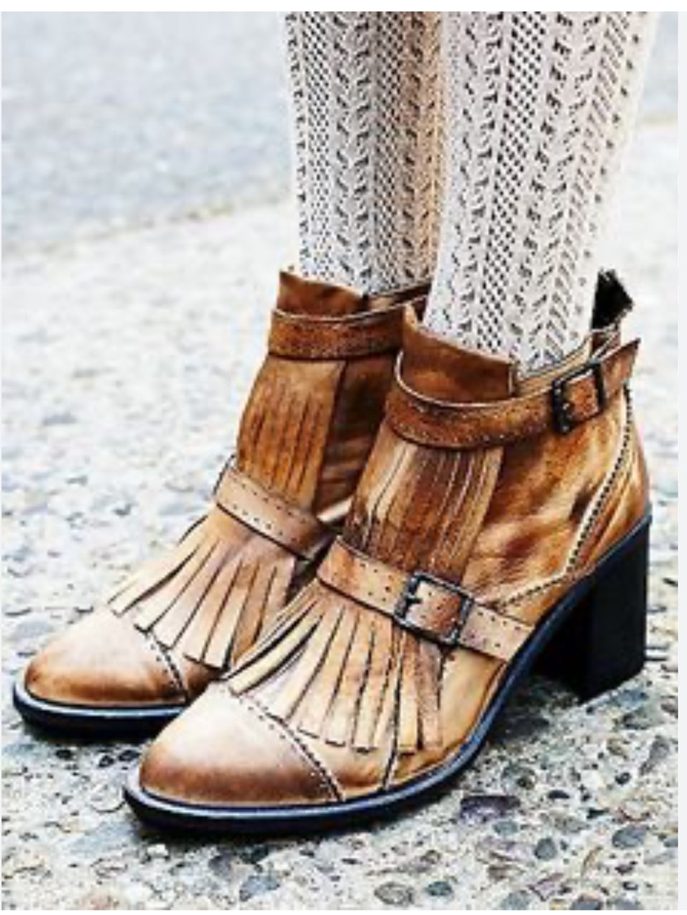 Free People Women’s Tan Fringe Leather Ankle Boots size 38